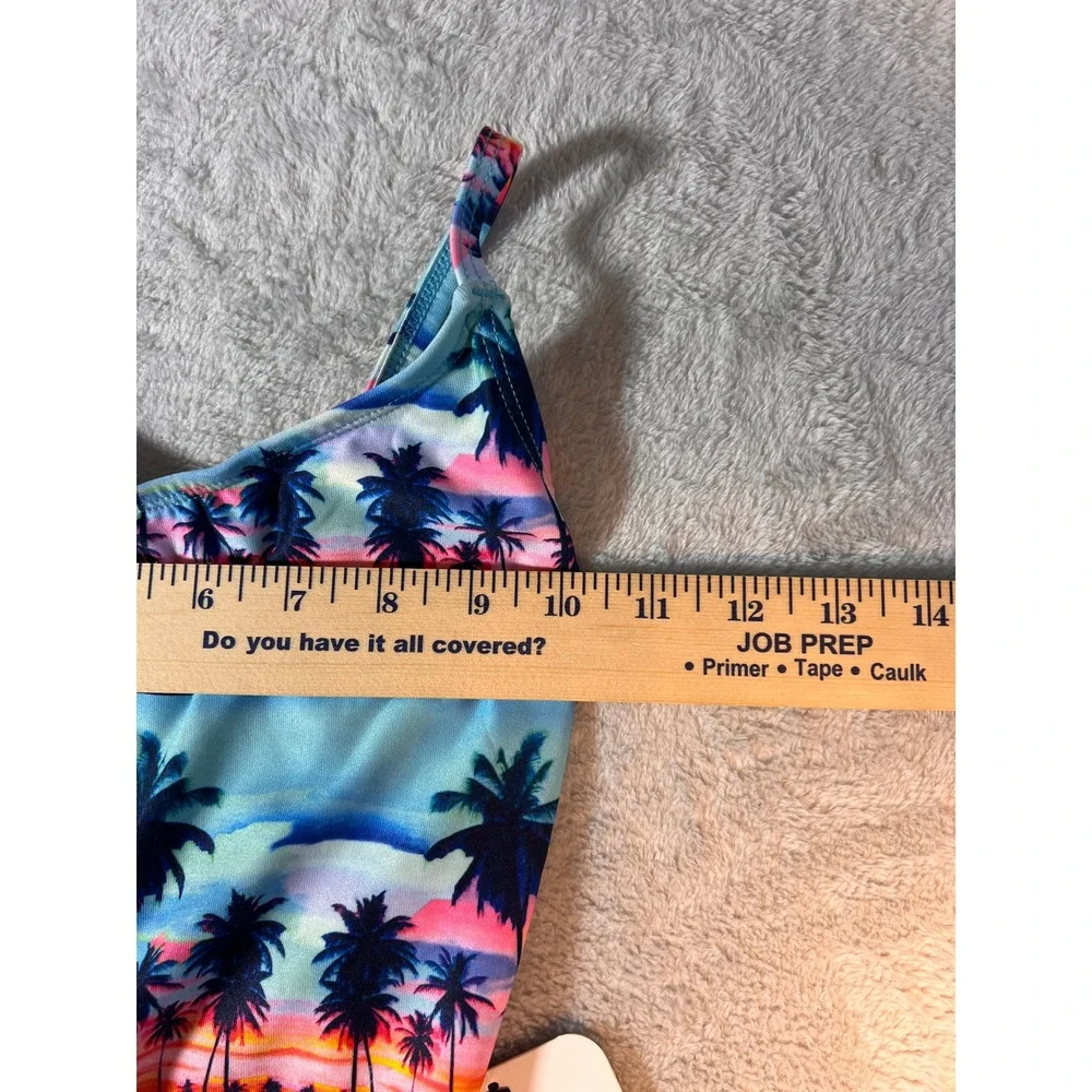 Dolfin Swimsuit Women Size 30 Turquoise Palm Trees Cross Back One Piece‎